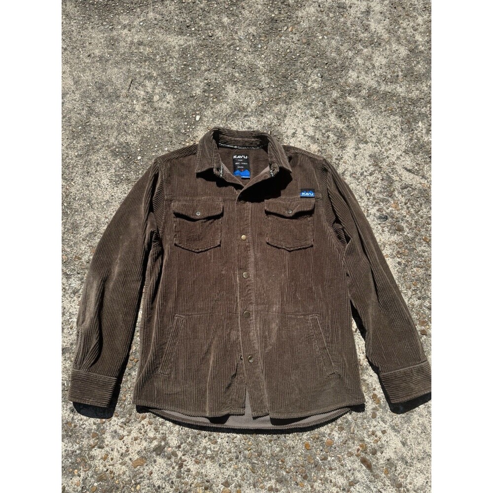 Kavu Mens Corduroy Snap Jacket Size L LARGE Dark Green Cargo Pockets Super Nice